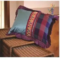 Turquoise checkered zari work cushion cover